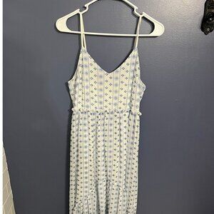 White and blue embroidered hi low dress